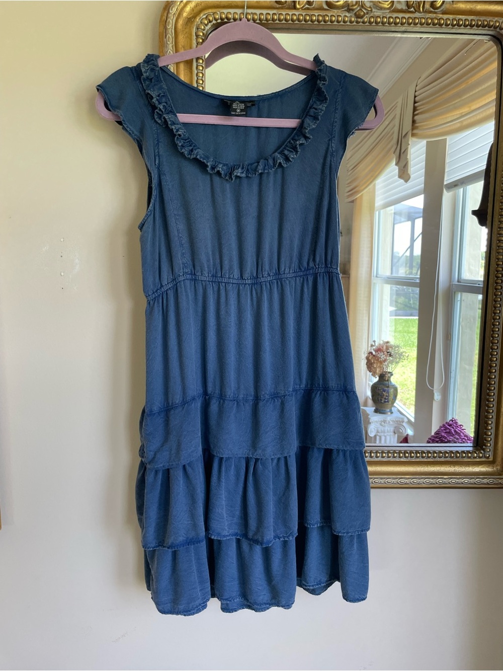 Angie Blue Rayon Ruffled Cap Sleeve High Waist Tiered Mini Dress Sm